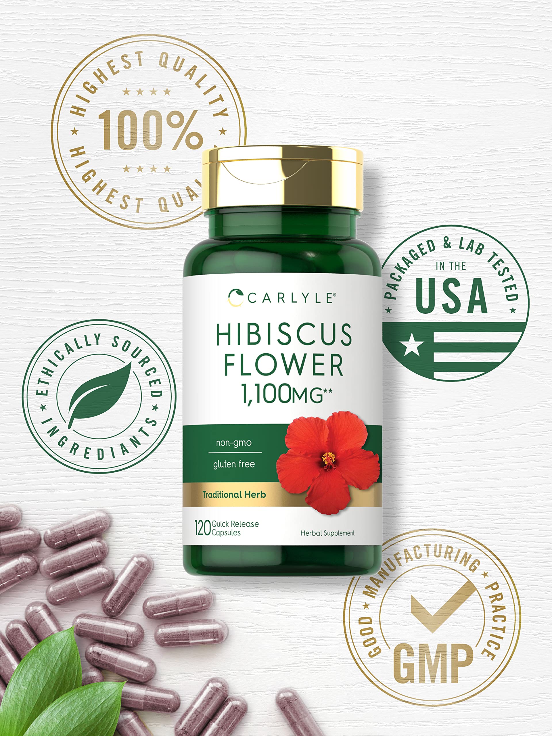 Hibiscus Flower Extract 1100 mg | 120 Capsules | Non-GMO, Gluten Free Supplement CarlyleBuy Supplements Australia