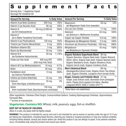 Rainbow Light Mens Multivitamin One + | 60 Caplets | Supports Energy & Antioxidant Health | with Real Food Nutrients, Digestive Enzymes & Probiotics Rainbow Light