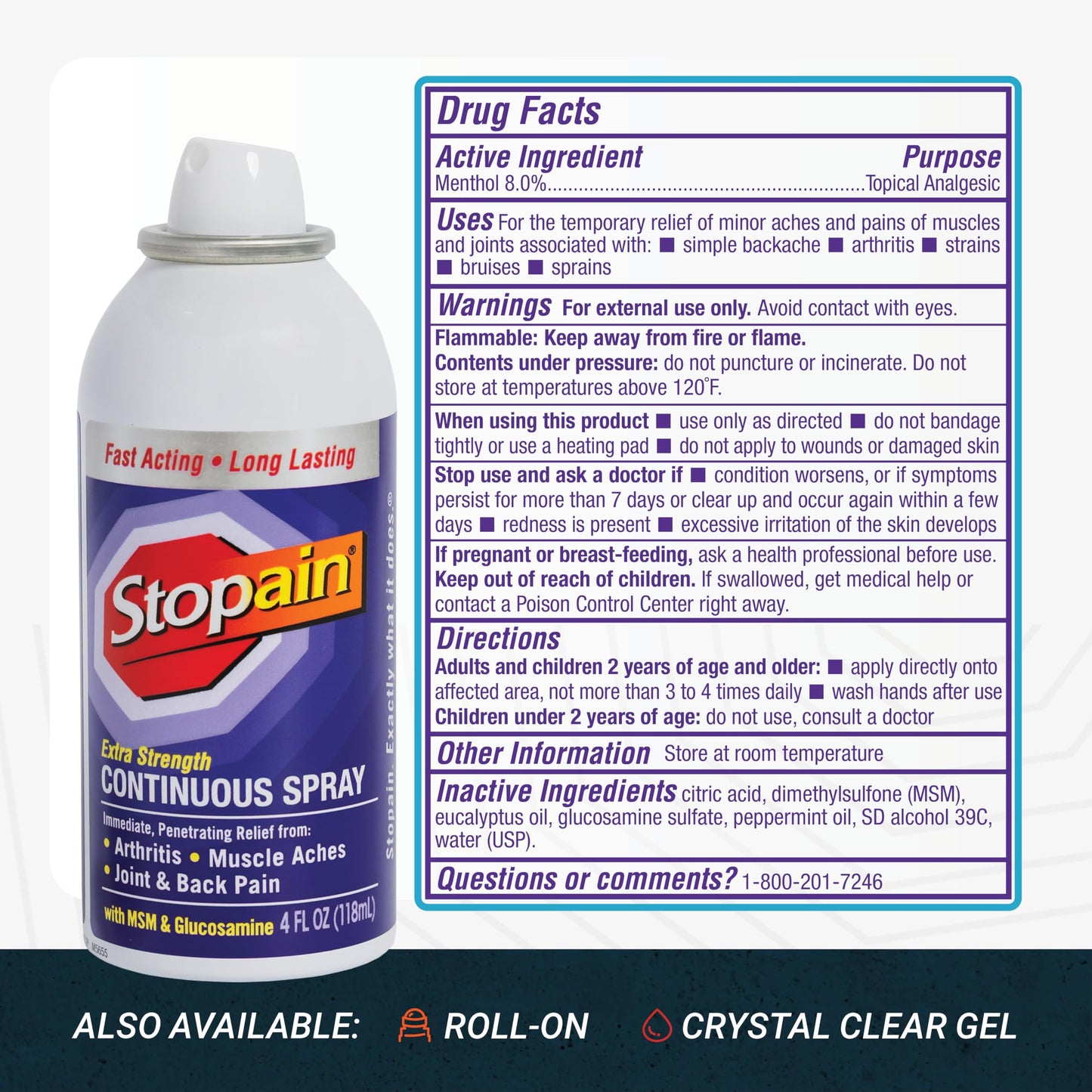 Stopain Pain Relief Spray 4oz, USA Made, Max Strength Fast Acting with Menthol, MSM, Glucosamine for Lower Back, Arthritis, Knee, Neck, Joints, HSA FSA Approved OTC Topical Analgesic Product StopainBuy Supplements Australia