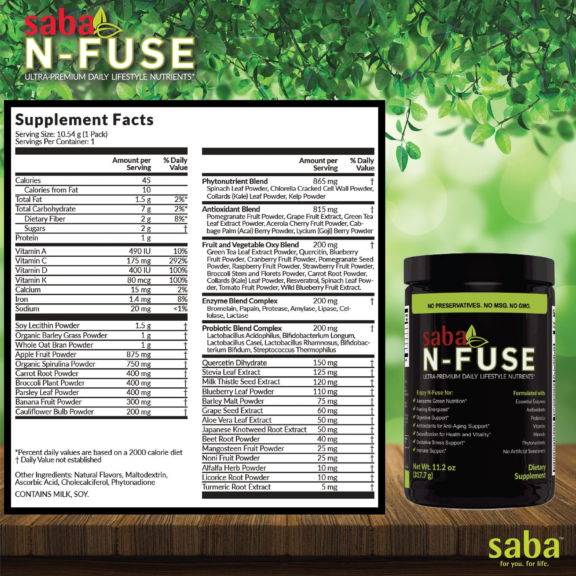 Saba N-Fuse-Whole Food Daily Nutrition,-Phytonutrients, Pre and Probiotics, Enzymes SabaBuy Supplements Australia
