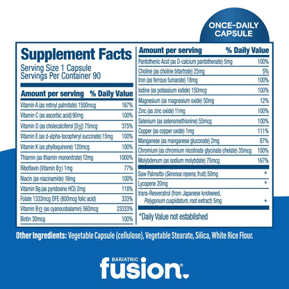 Bariatric Fusion One Per Day Bariatric Multivitamin with Iron for Men | with Prostate and Heart Support Vitamins* | Bariatric Fusion