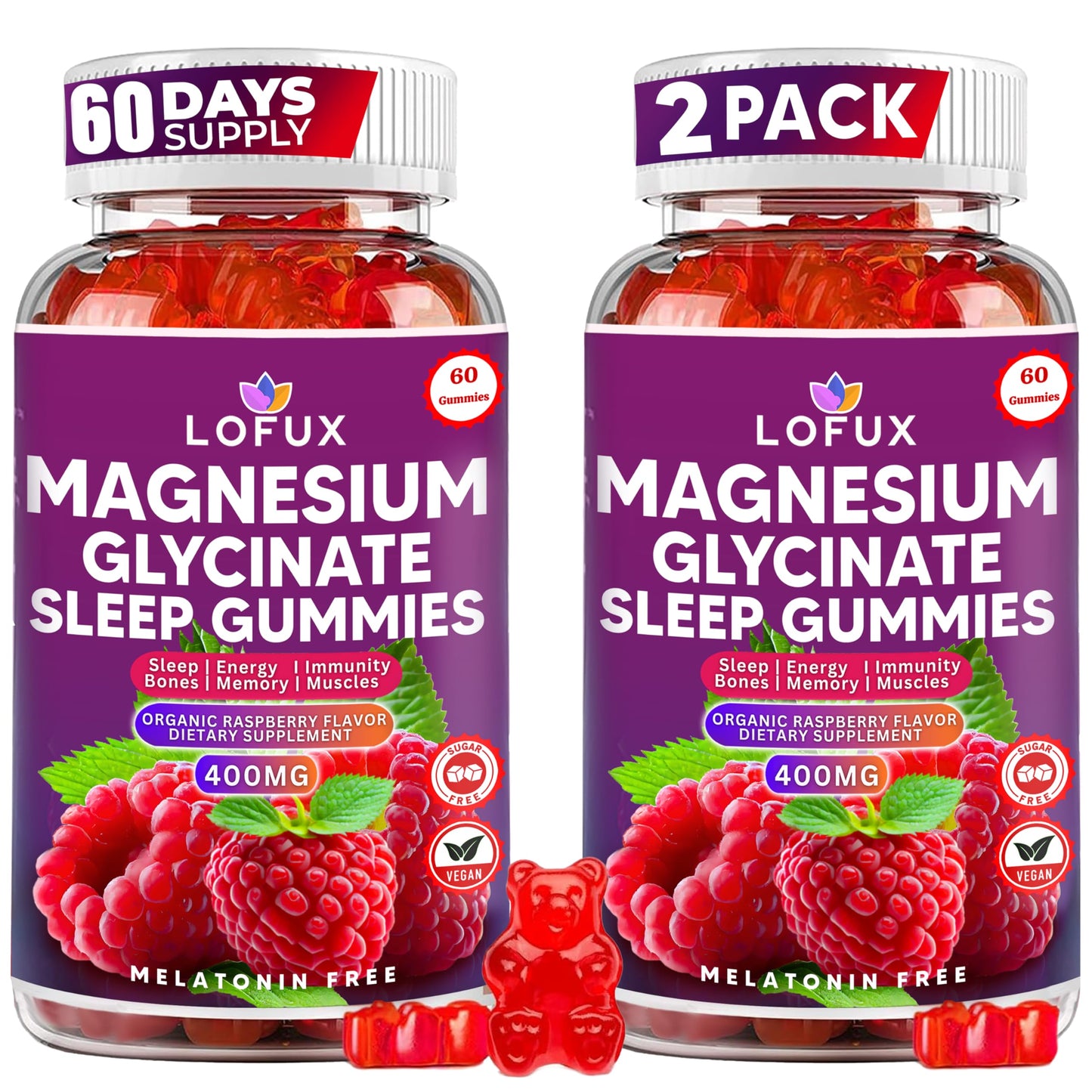 Lofux Magnesium Glycinate Gummies 400mg, Sugar Free Magnesium Gummies for Adults Women, Men, Chewable Supplement Gummy with L-Threonate, Vitamin D, B6, CoQ10 - for Calm, Sleep, Body Relaxation, 120 Ct LofuxBuy Supplements Australia