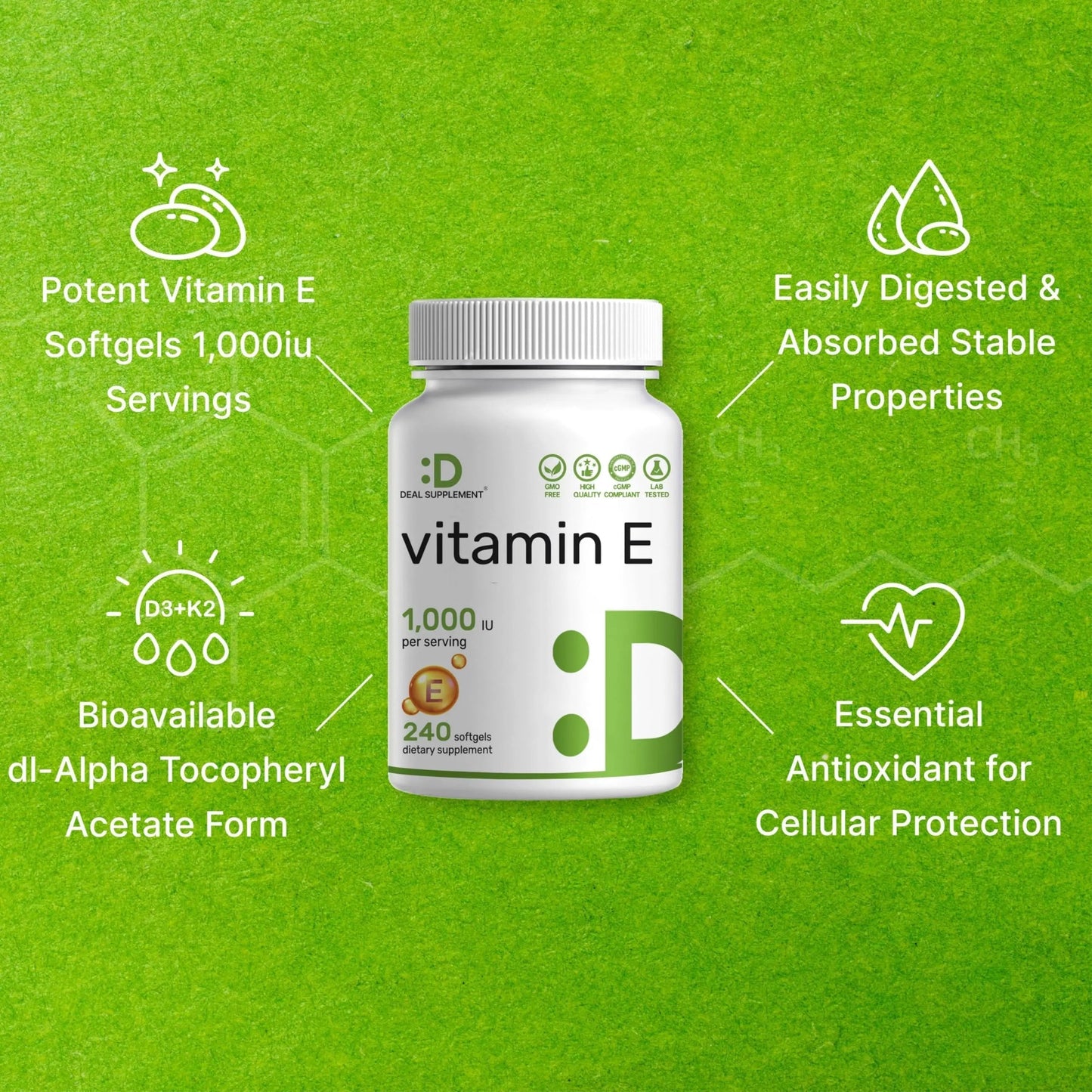 Vitamin E Supplements, 1,000 IU Per Serving, 240 Softgels – Extra Strength Antioxidant Protection – Bioavailable Stable Form DEAL SUPPLEMENTBuy Supplements Australia