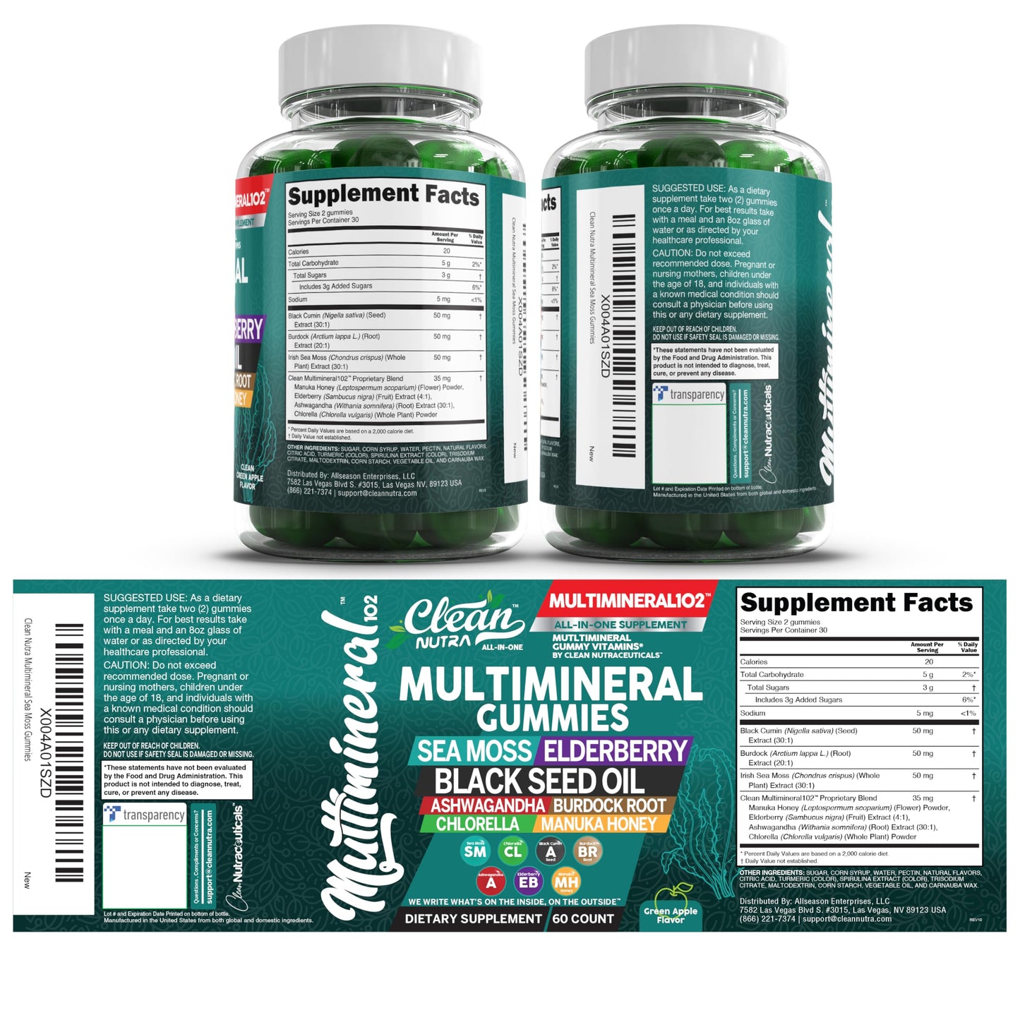 Sea Moss Gummies | Clinically Tested - Black Seed Oil Ashwagandha Elderberry Burdock Root Chlorella Manuka Honey - Vegan Irish Sea Moss Gummy Vitamins