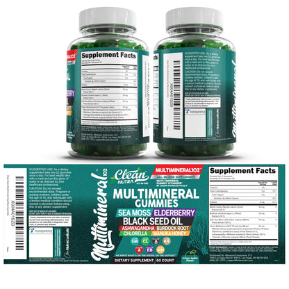 Sea Moss Gummies | Clinically Tested - Black Seed Oil Ashwagandha Elderberry Burdock Root Chlorella Manuka Honey - Vegan Irish Sea Moss Gummy Vitamins