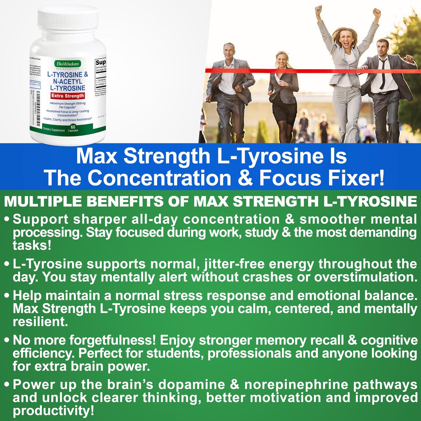 Max Strength L Tyrosine Supplement & N Acetyl L Tyrosine Peak Focus, Alertness, Concentration, Body & Mind Energy. L-Tyrosine 850mg Per 1 Capsule. A Well-Being Nutrient Boost For Performance BioWisdom NutraceuticalsBuy Supplements Australia