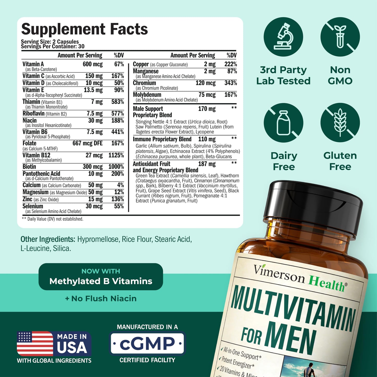 Multivitamin for Men – Methylated Mens Multivitamins & Multiminerals Capsules with Vitamin B12, A, D, C, Zinc, Magnesium & More for Complete Daily Support Vimerson HealthBuy Supplements Australia