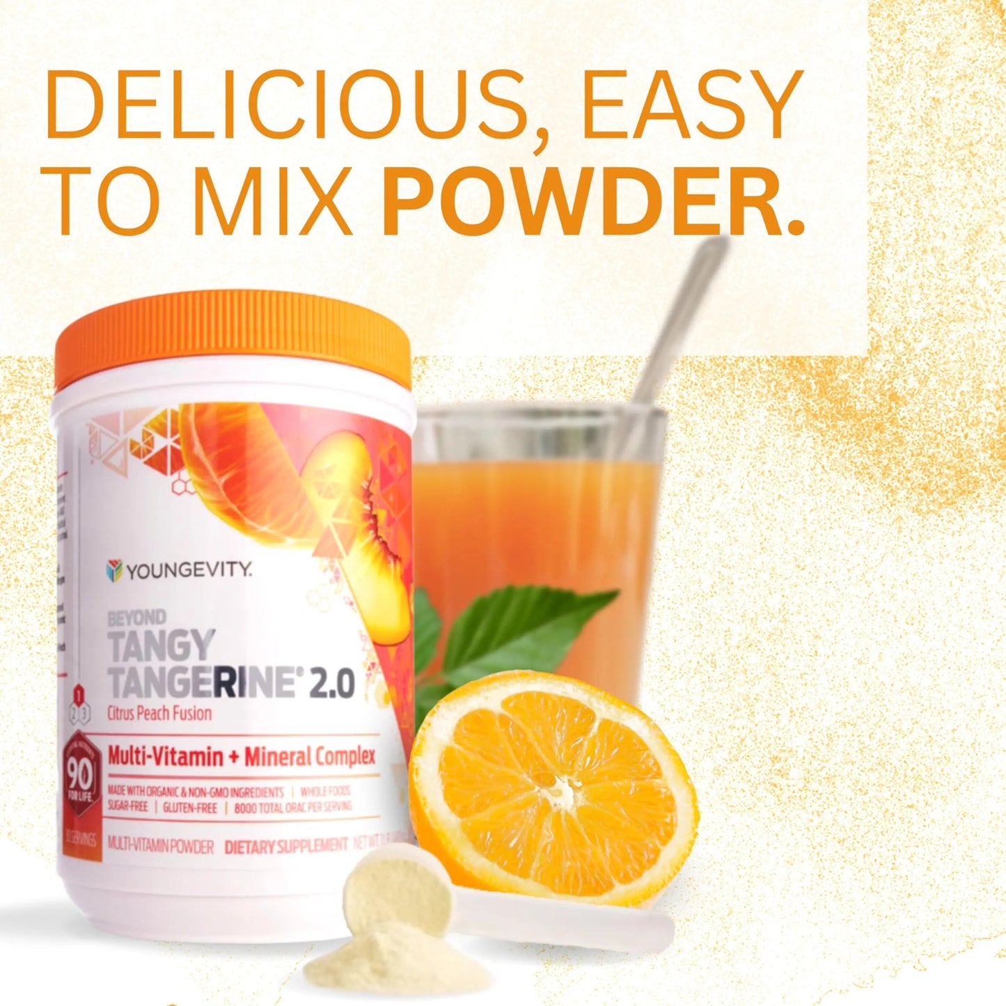 Youngevity Beyond Tangy Tangerine 2.0 Citrus Peach Ultimate Multi-Vitamin & Mineral Complex - Made with Natural & Whole Foods | 8,000 ORAC | 2 Canisters Youngevity