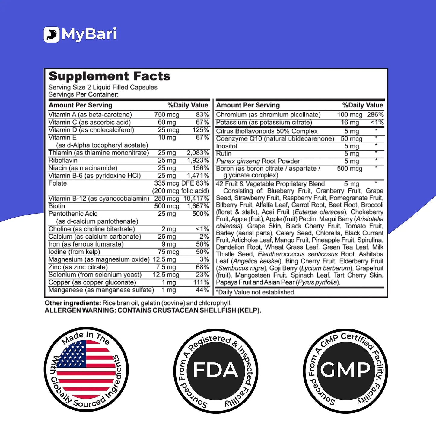 MyBari All-in-One Bariatric Multivitamin with Iron - Made in USA - for Men & Women - Supports Gastric Sleeve & Bypass with 42+ Fruit & Veggie Blend - 60 Liquid Capsules MyBariBuy Supplements Australia
