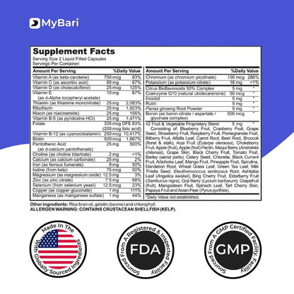 MyBari All-in-One Bariatric Multivitamin with Iron - Made in USA - for Men & Women - Supports Gastric Sleeve & Bypass with 42+ Fruit & Veggie Blend - 60 Liquid Capsules MyBariBuy Supplements Australia
