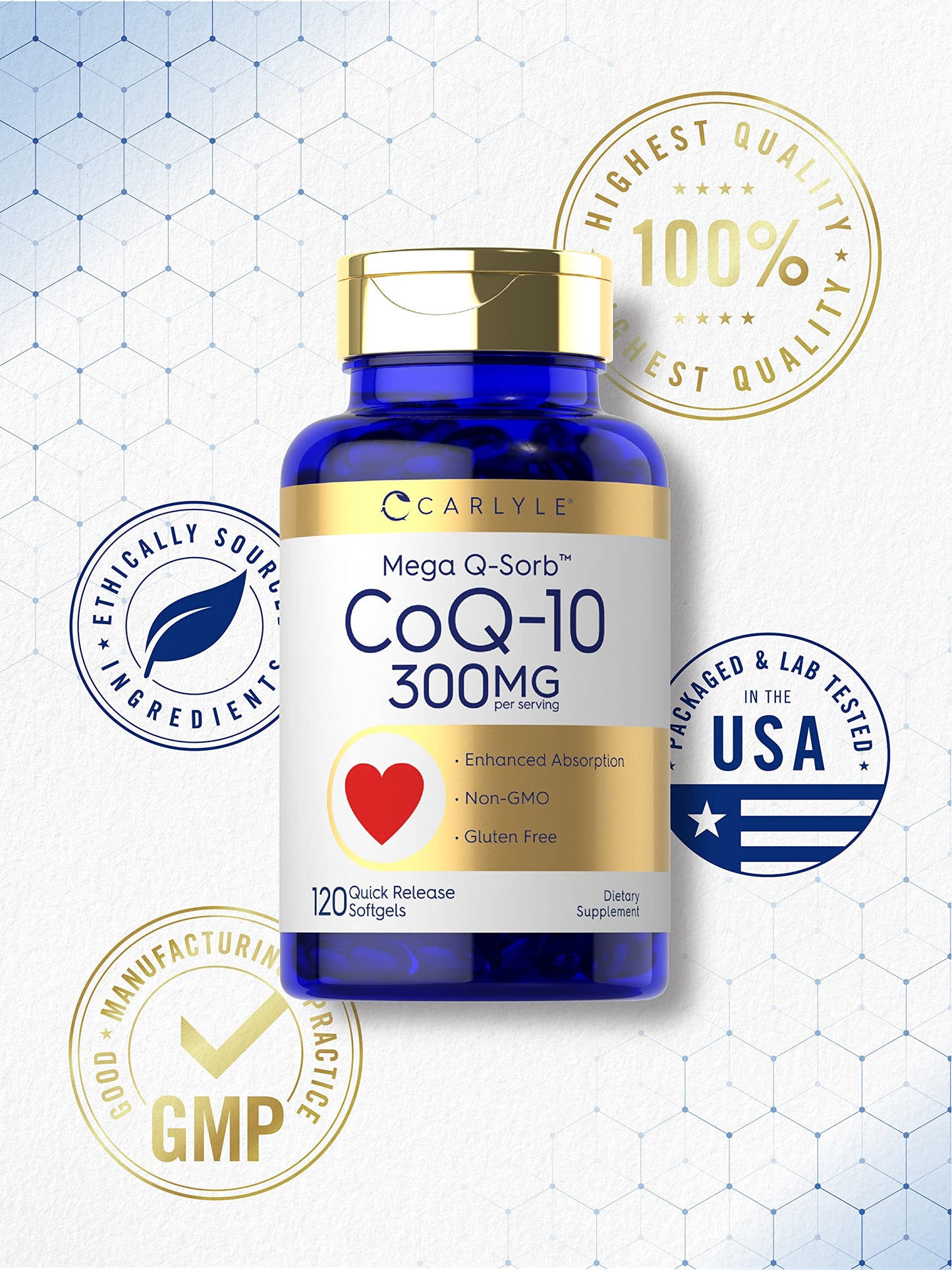 Carlyle CoQ10 300mg | 120 Softgels | Mega Q-Sorb Coenzyme Q-10 | with Black Pepper CarlyleBuy Supplements Australia