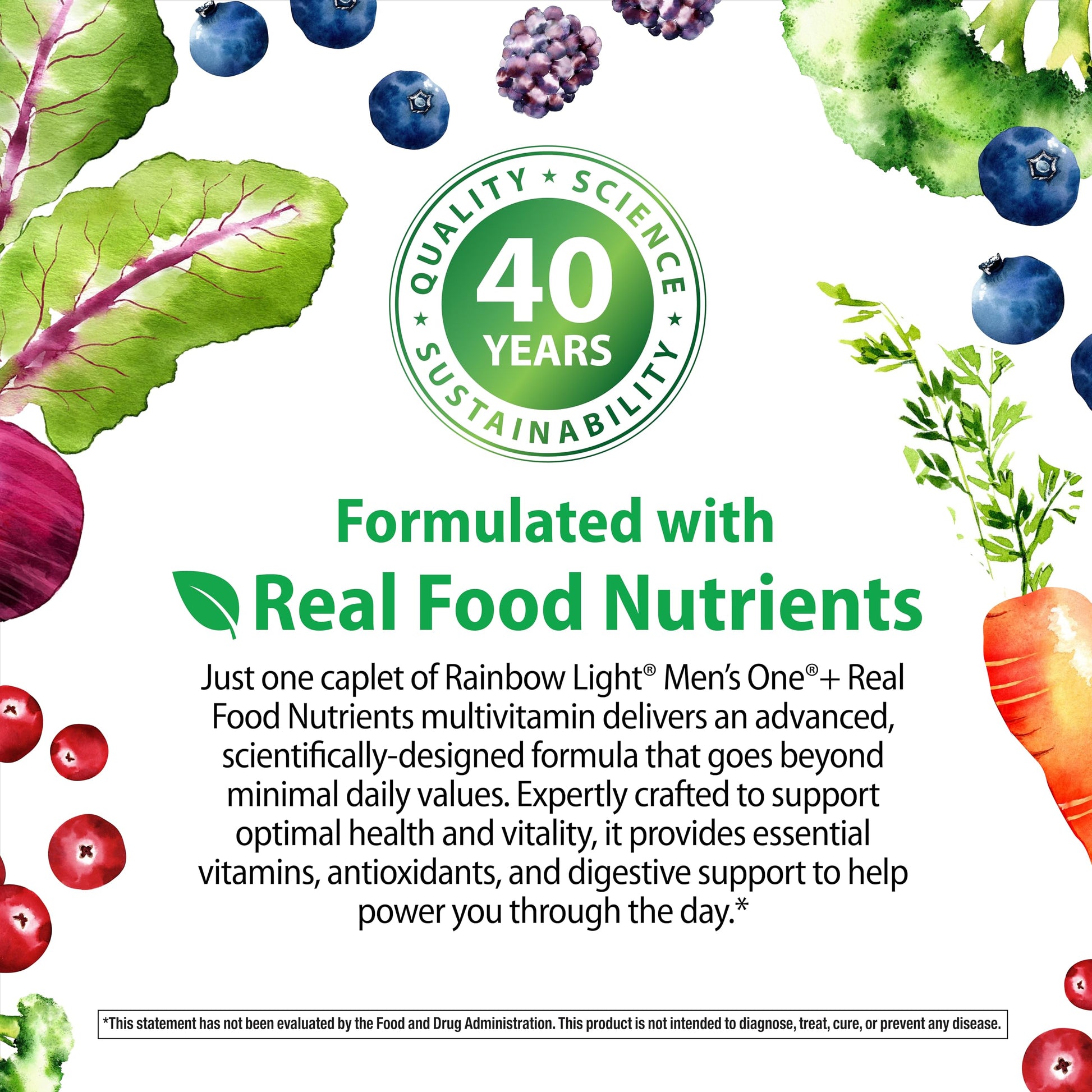 Rainbow Light Mens Multivitamin One + | 30 Caplets | Real Food Nutrients, Digestive Enzymes & Probiotics Rainbow LightBuy Supplements Australia