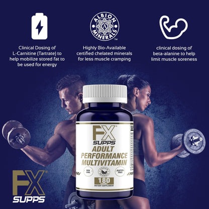 FXSUPPS Performance Multi-Vitamin with Amino Acids, Beta-Alanine and L-Carnitine, Enhanced Performance and Recovery, 180 Tablets FXSUPPSBuy Supplements Australia