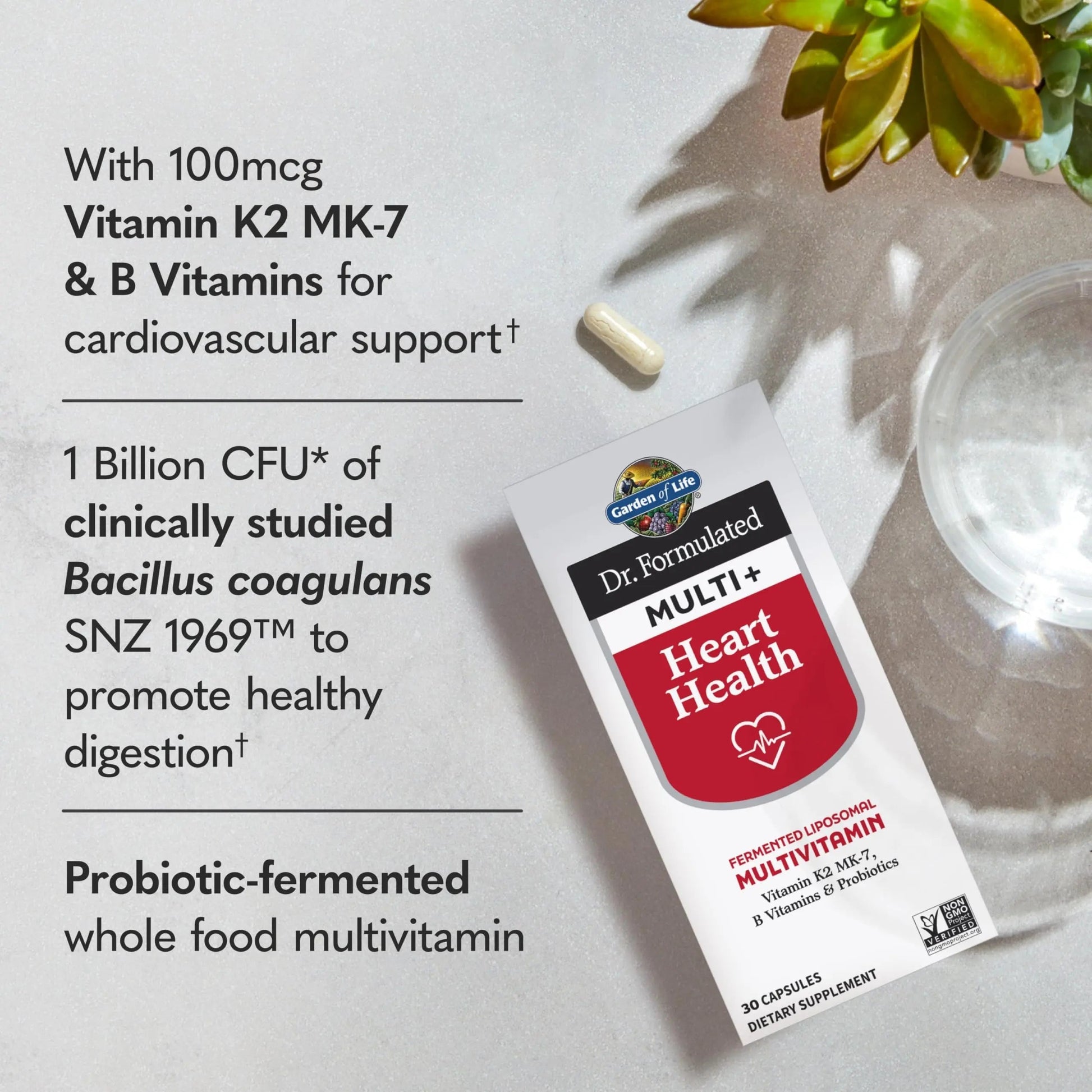 Garden of Life Dr. Formulated Multi+ Heart Health - Fermented Liposomal Multivitamin + Vitamin K2 MK-7, B Vitamins & Probiotics Garden of Life