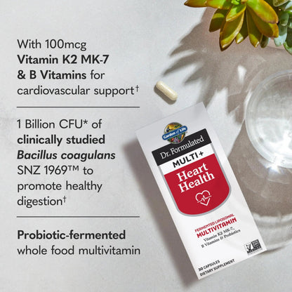 Garden of Life Dr. Formulated Multi+ Heart Health - Fermented Liposomal Multivitamin + Vitamin K2 MK-7, B Vitamins & Probiotics Garden of Life