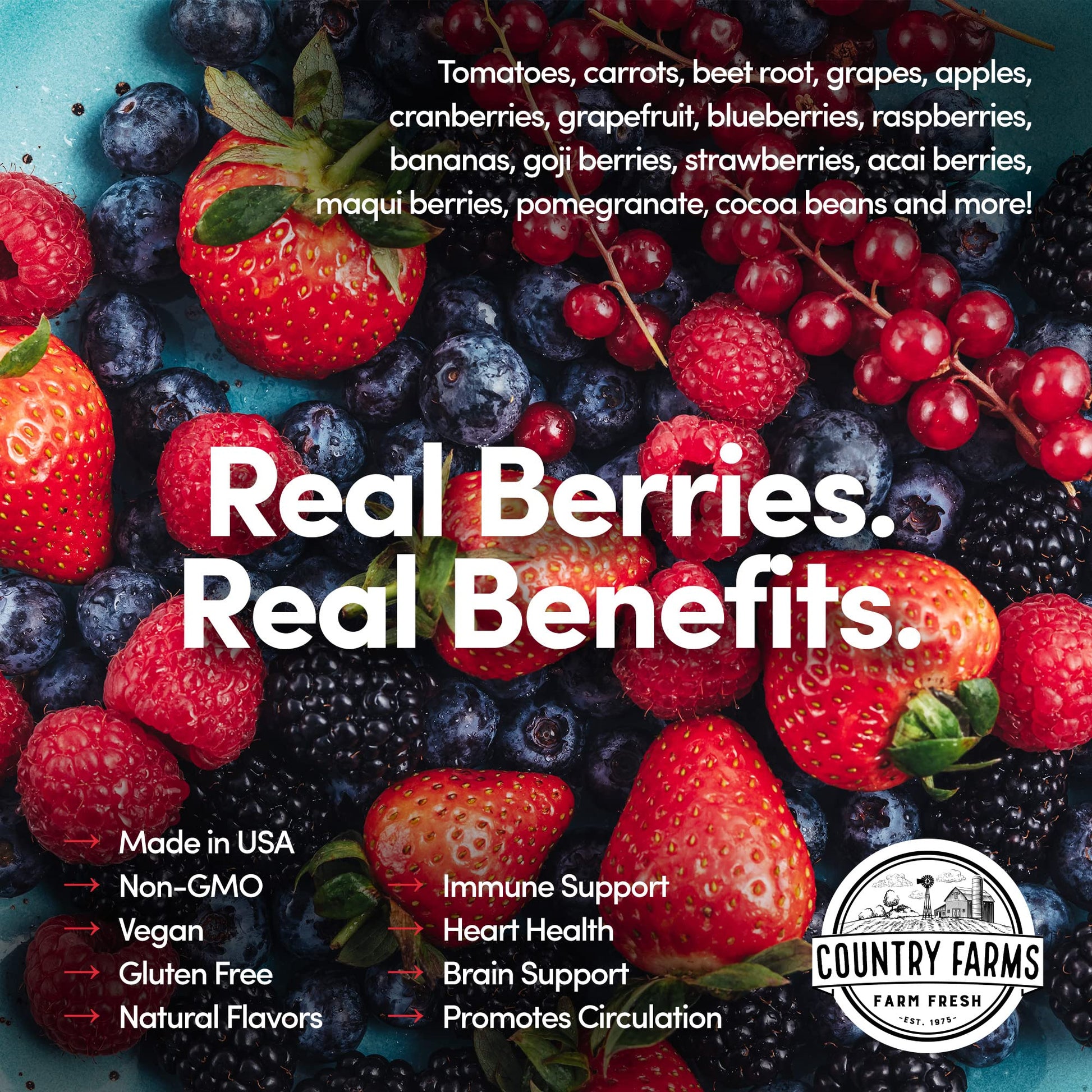 COUNTRY FARMS Super Reds, Energizing Polyphenol Superfood, 48 Super Fruits and Berries, Powerful Antioxidants and Polyphenols, Supports Energy, 20 Servings, Mixed Berry Flavor Country FarmsBuy Supplements Australia