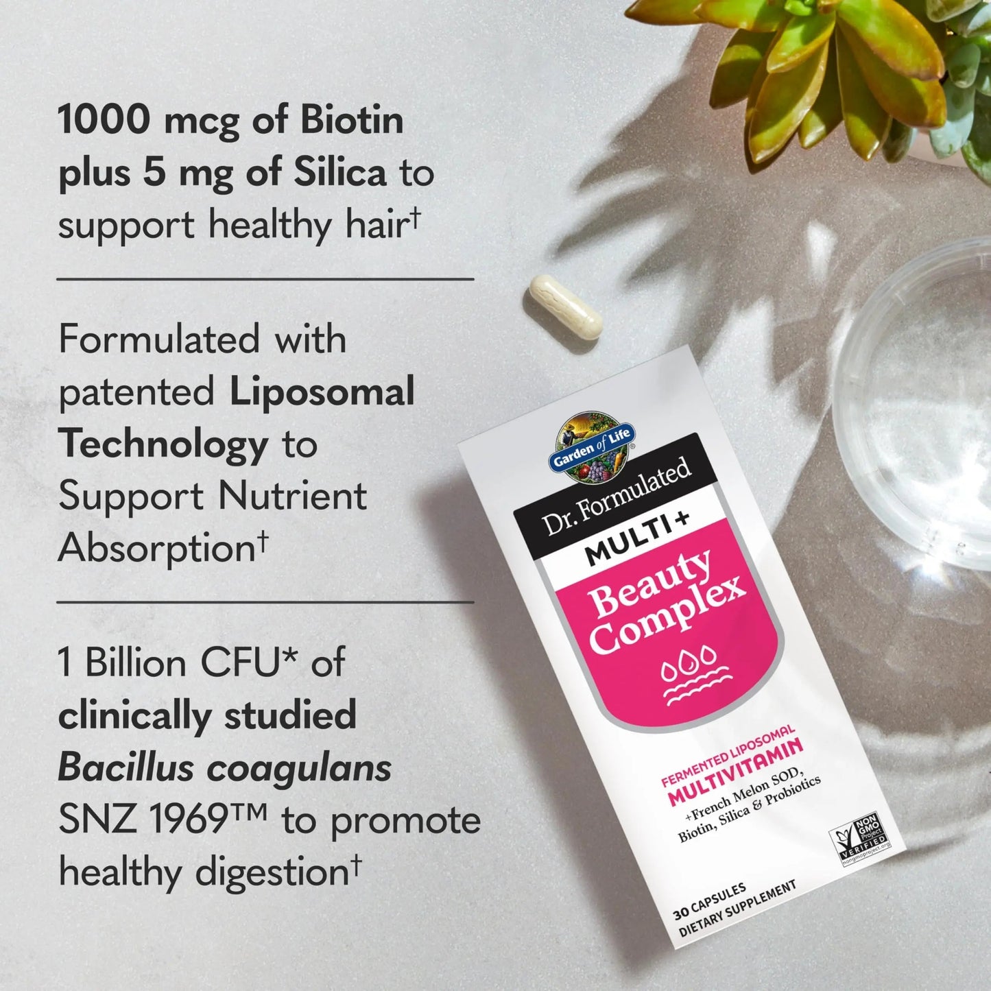 Garden of Life Dr Formulated Multi+ Beauty Complex Fermented Liposomal Multivitamin Plus Hair Skin and Nails Vitamins, French Melon SOD Garden of Life