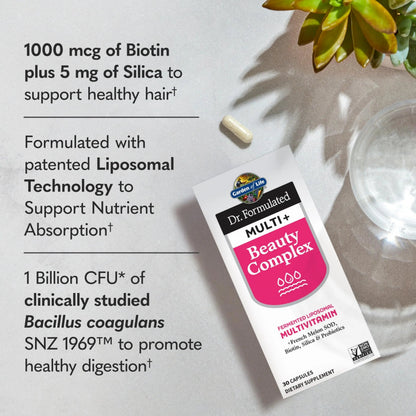 Garden of Life Dr Formulated Multi+ Beauty Complex Fermented Liposomal Multivitamin Plus Hair Skin and Nails Vitamins, French Melon SOD Garden of Life