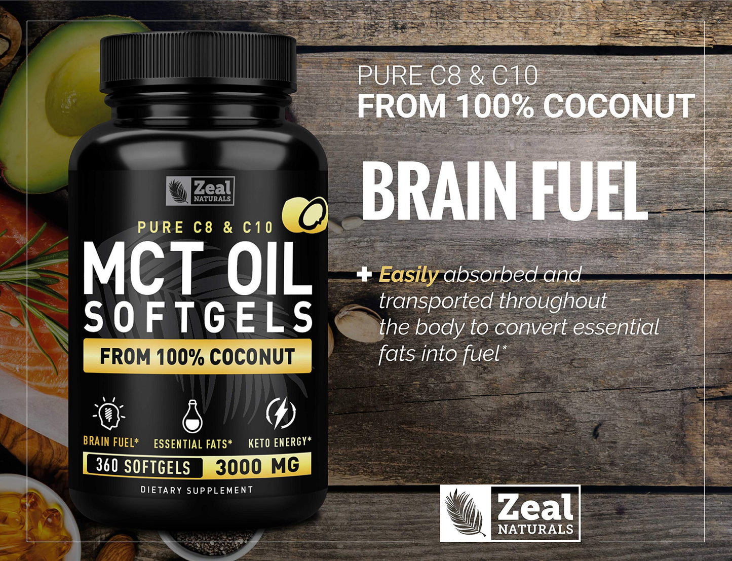 Pure MCT Oil Capsules (360 Softgels | 3000mg) 4 Month Supply Keto Pills w Unrefined Coconut Zeal NaturalsBuy Supplements Australia