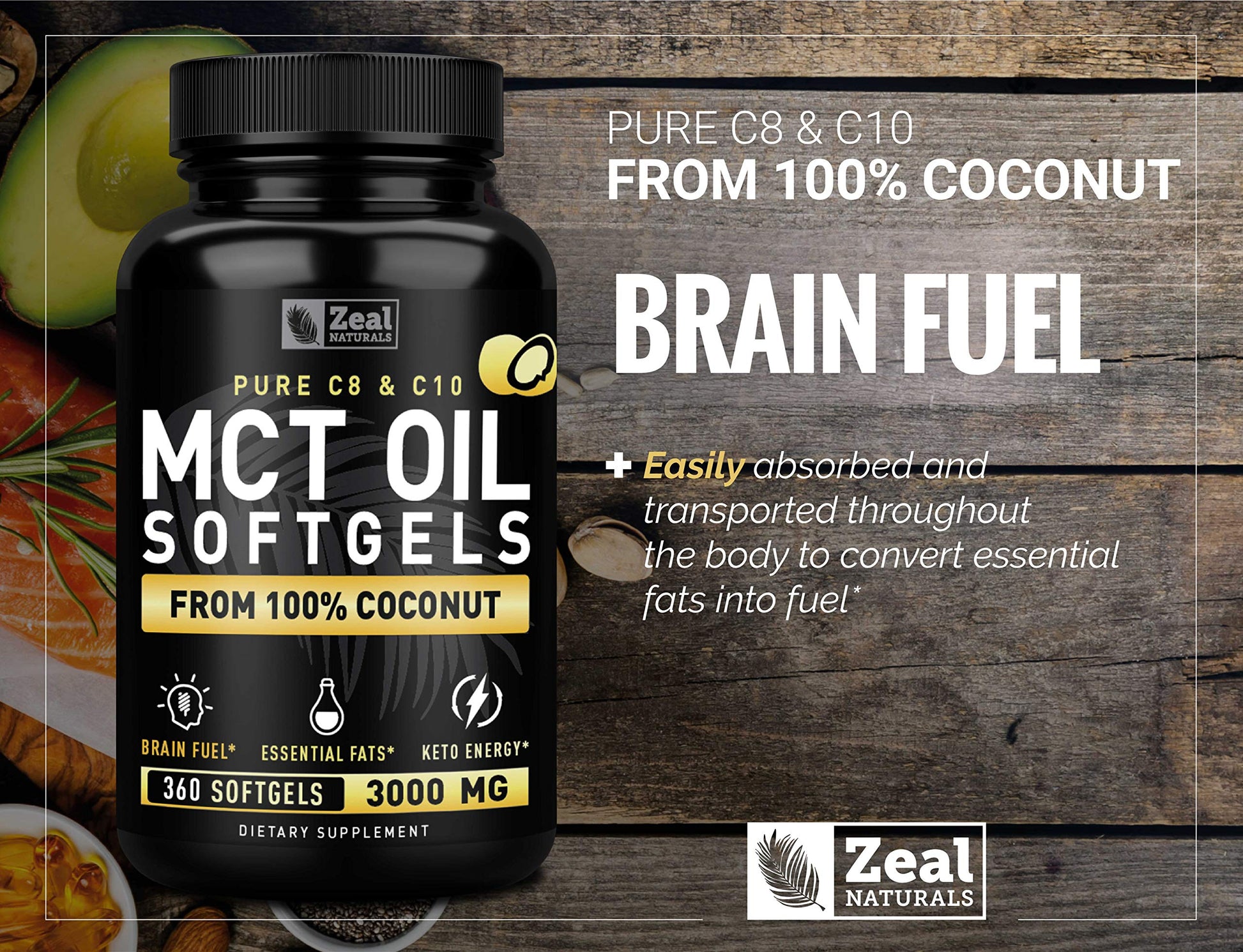 Pure MCT Oil Capsules (360 Softgels | 3000mg) 4 Month Supply Keto Pills w Unrefined Coconut Zeal NaturalsBuy Supplements Australia
