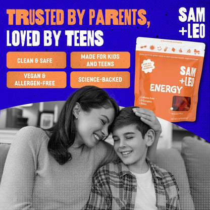 SAM+LEO Vitamin B Complex Gummies with Biotin for Kids & Teens - Caffeine-Free Focus & Energy Support Supplement Gummies | SAM+LEOBuy Supplements Australia