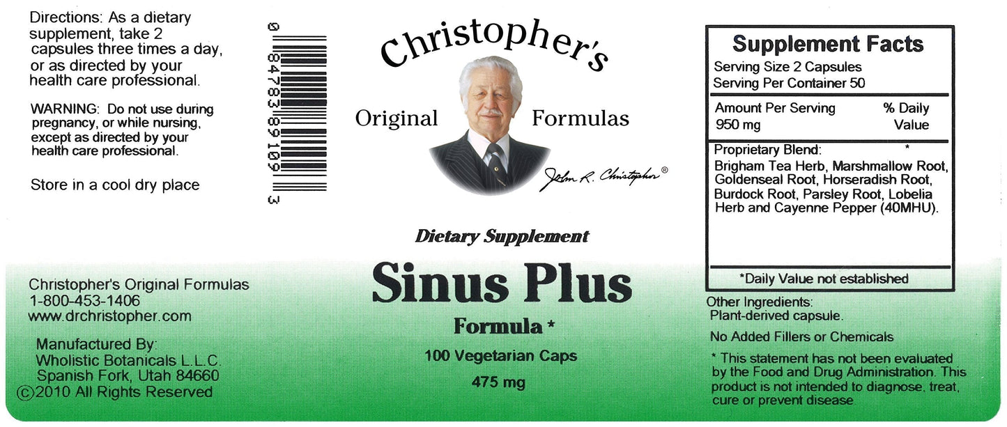 Christopher's Original Formulas Sinus Plus, Sinus Support Capsules, Whole Herb Synergistic Blend, 100 Count Christopher's Original FormulasBuy Supplements Australia