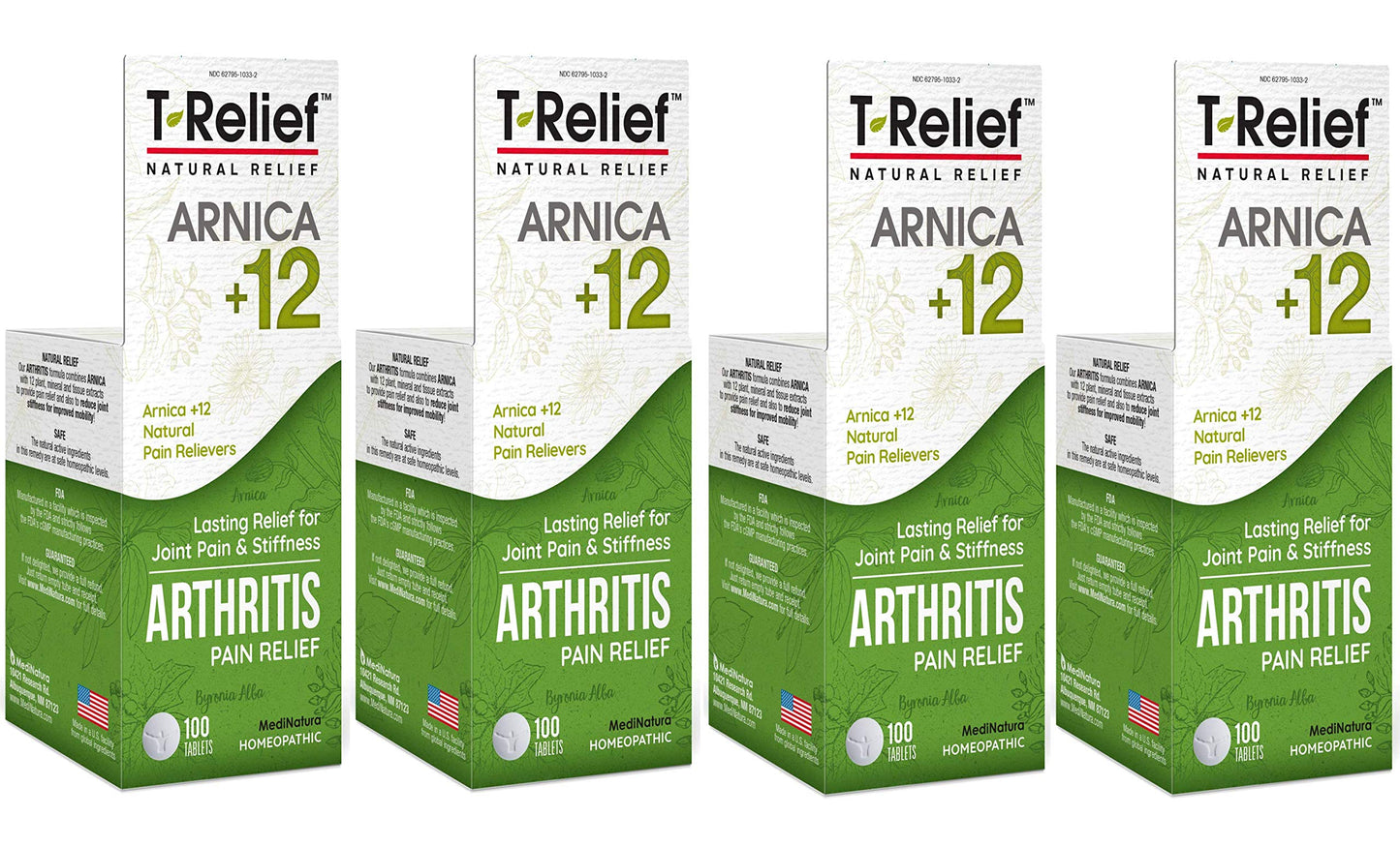 MediNatura T-Relief Extra Strength Arthritis Pain Reliever Arnica +12 Natural Medicines for Joint Soreness Stiffness Aches, Quick Dissolving Pain Relief for Women & Men - 100 Tablets (4 Pack) MediNaturaBuy Supplements Australia