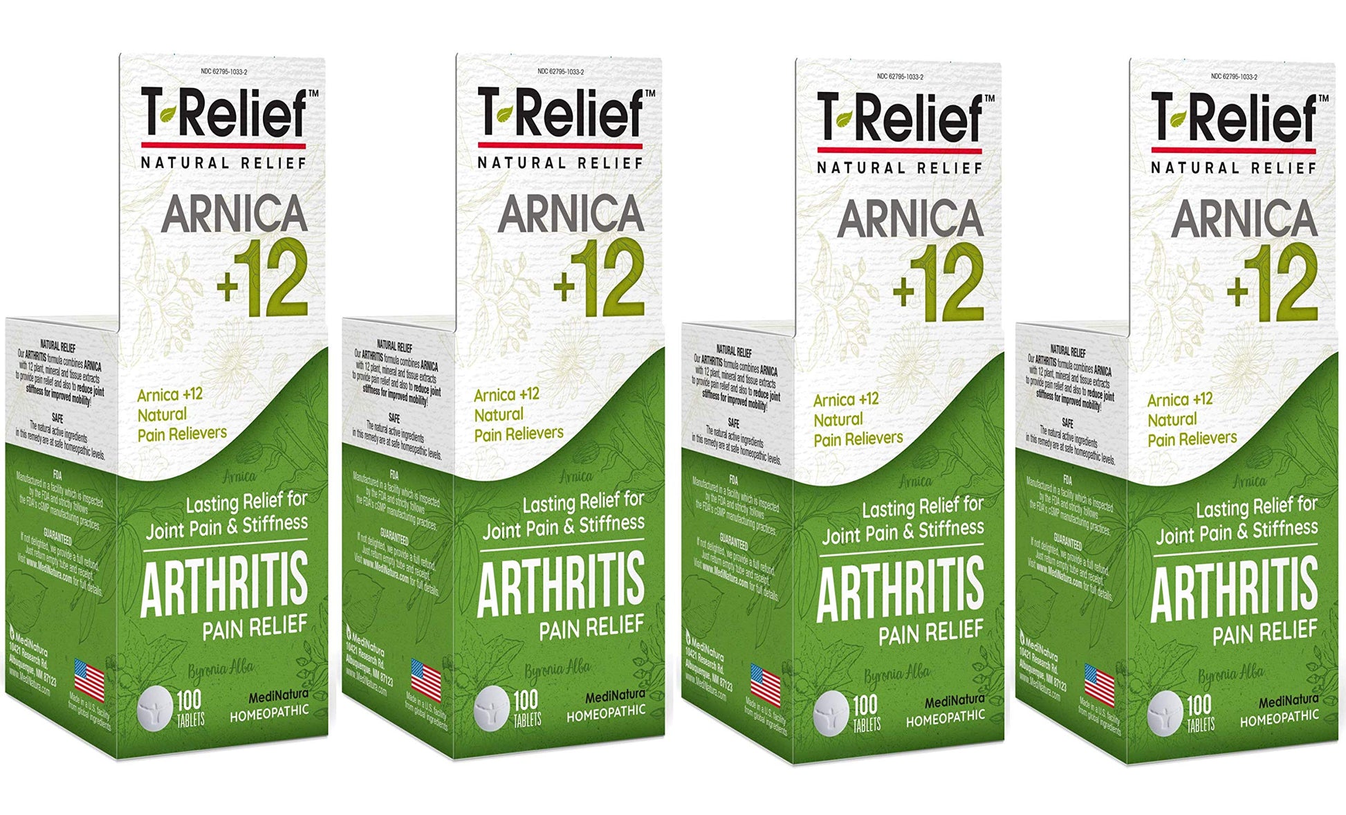 MediNatura T-Relief Extra Strength Arthritis Pain Reliever Arnica +12 Natural Medicines for Joint Soreness Stiffness Aches, Quick Dissolving Pain Relief for Women & Men - 100 Tablets (4 Pack) MediNaturaBuy Supplements Australia