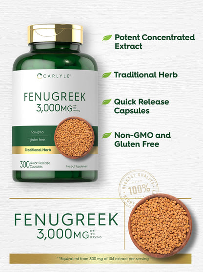 Carlyle Fenugreek Capsules 3000 mg | 300 Count | Non-GMO & Gluten Free Extract CarlyleBuy Supplements Australia