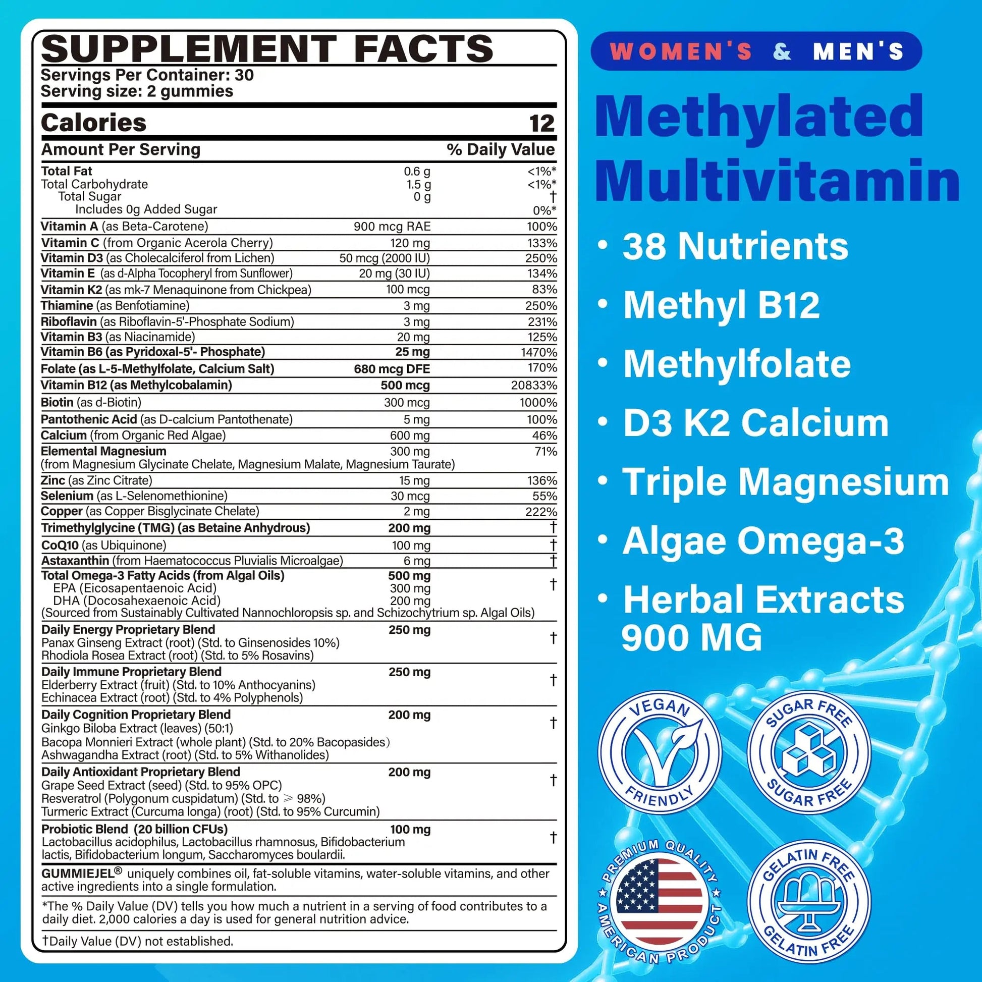 Methylated Multivitamin for Women & Men Gummies w/ Omega-3, Calcium, D3 K2, Methylfolate & B12, TMG, Daily Vitamin A, C, E, B Complex, Magnesium, CoQ10 NEVISSBuy Supplements Australia
