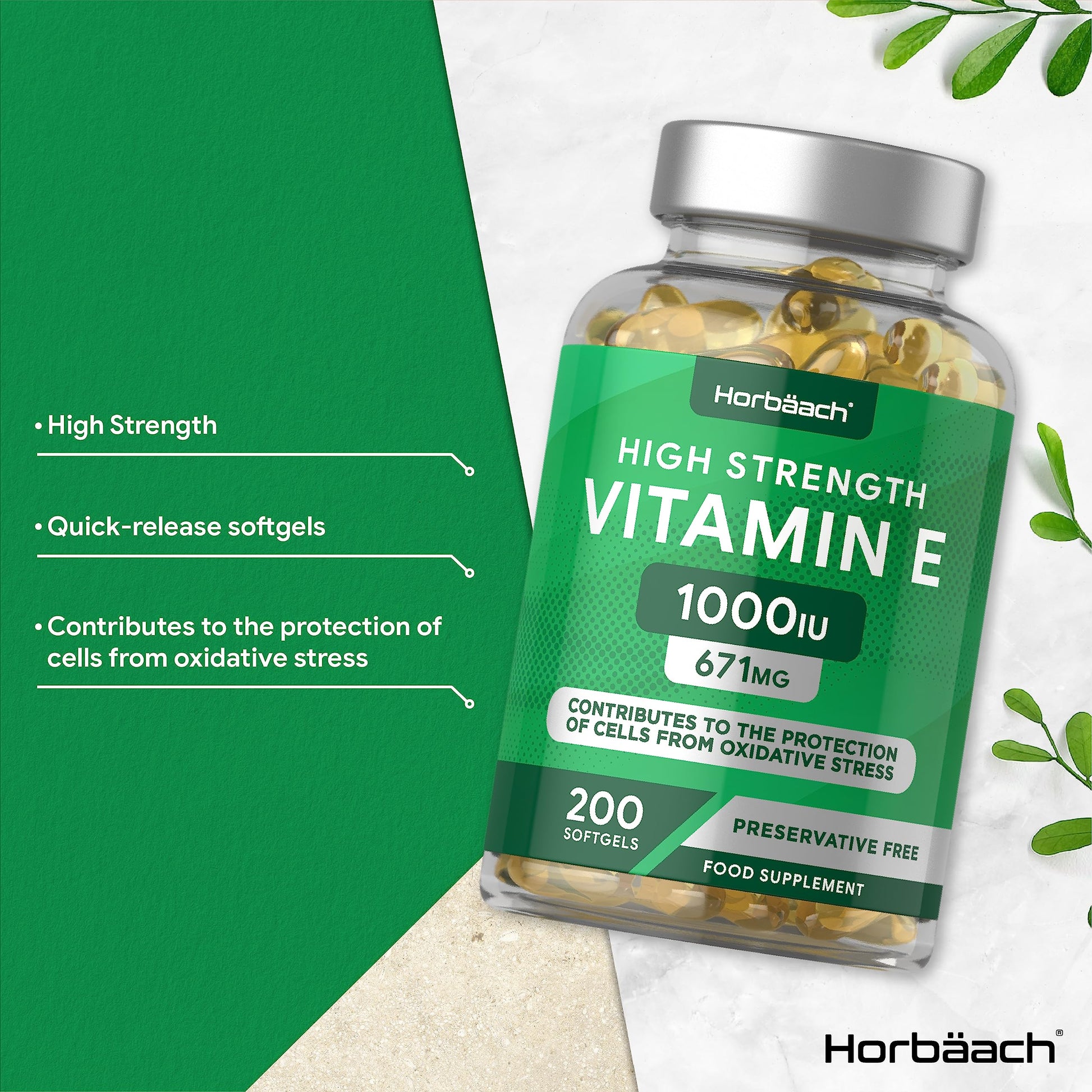 Vitamin E Capsules 1000iu | 200 Count | High Strength Vitamin E as DL-Alpha Tocopheryl HorbäachBuy Supplements Australia