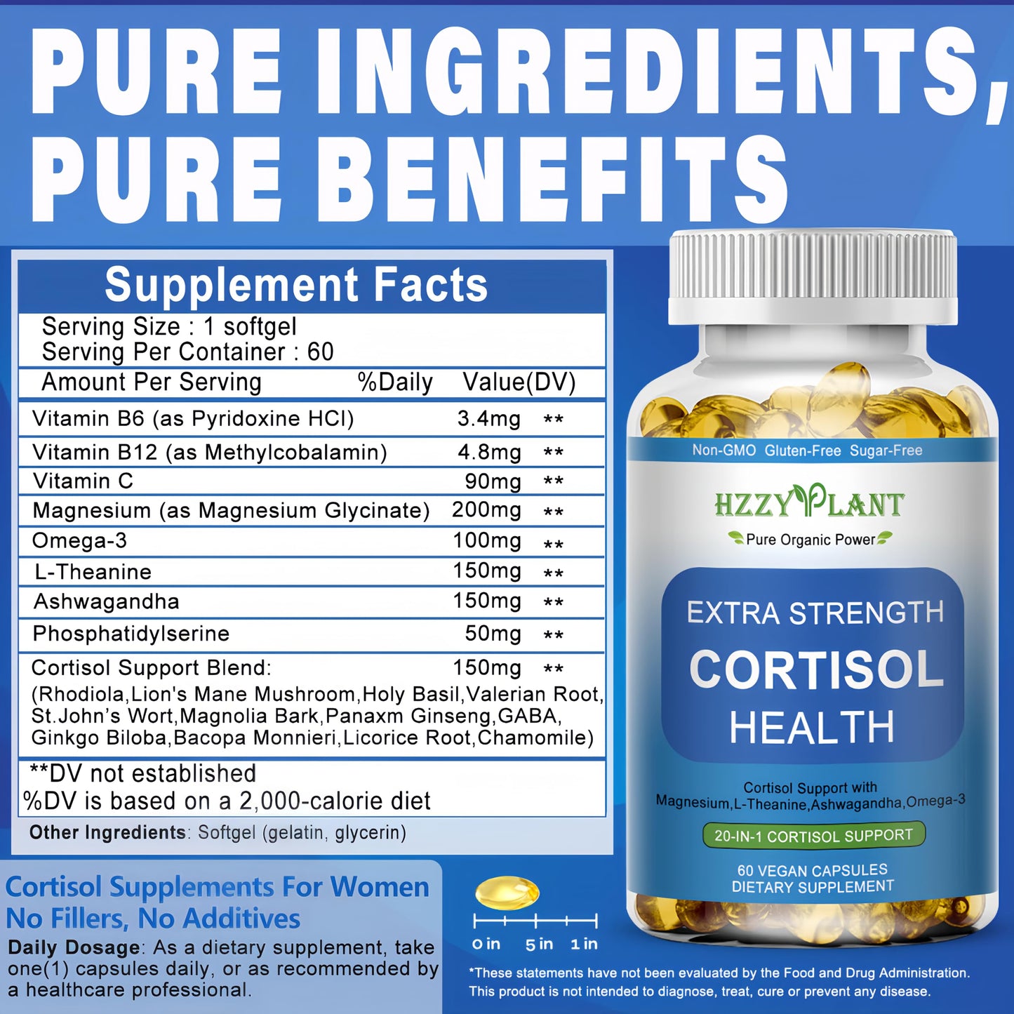 Cortisol Supplements for Women and Men Softgels with Phosphatidylserine Magnesium Ashwagandha L-Theanine,High Absorption Cortisol Detox Capsules for Sleep Relaxation Stress Relief,Non-GMO,60 Servings HZZYPLANTBuy Supplements Australia