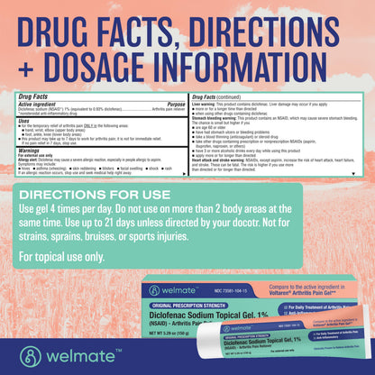 WELMATE - Diclofenac Sodium Topical Gel 1% (5.29 oz) - Arthritis Pain Reliever & Mobility Aid - Pain Relief Cream/Gel WELMATEBuy Supplements Australia
