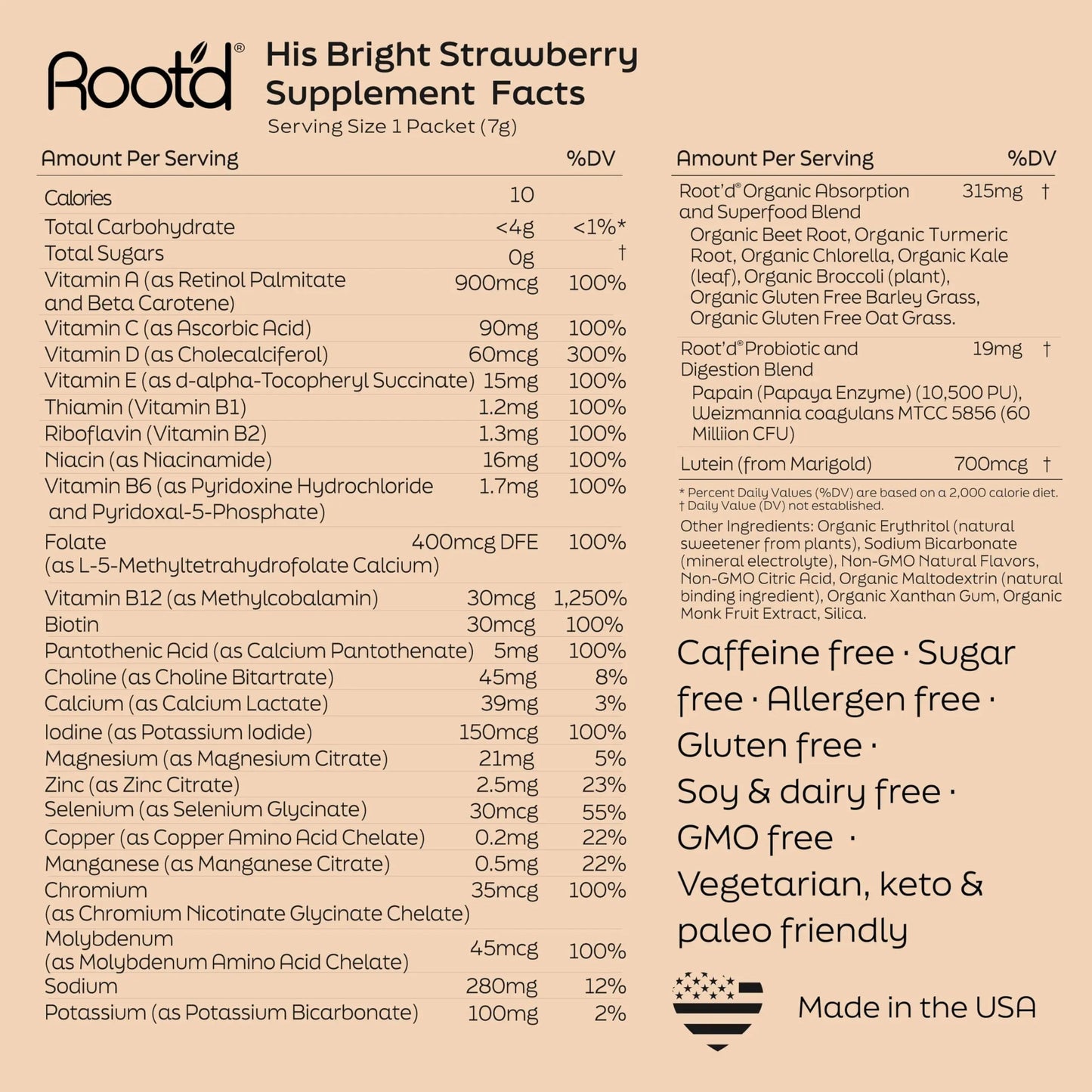 Root'd Multivitamin Powder for Men - 24 Vitamins & Minerals with 3X Electrolytes, 9 Organic Superfoods, Probiotics & Enzymes Root'd