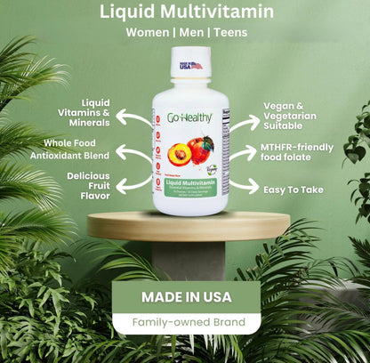 Go Healthy Liquid Vitamins for Women, Men, Teens | Vegan Vitamin & Mineral | High Absorption | Premium Liquid Multivitamin | Go Healthy Natural