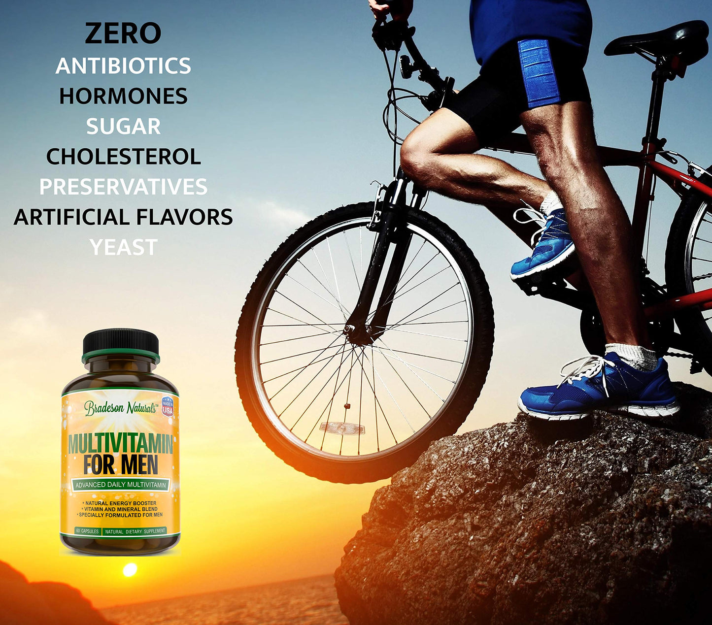 Bradeson Naturals Men's Multivitamin Supplement for Energy, Focus and Performance. Mens Vitamins A, C, D, E & B12, Zinc, Calcium, Magnesium & More. Multi Vitamin 60 Capsules Made in The USA Bradeson NaturalsBuy Supplements Australia
