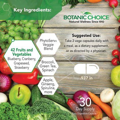 Botanic Choice Since 1910 - Mega Fruits & Veggies Blend - 42 Fruits and Vegetables - 2 Caps Daily - 60 Count Supplement - 2 Pack Botanic ChoiceBuy Supplements Australia
