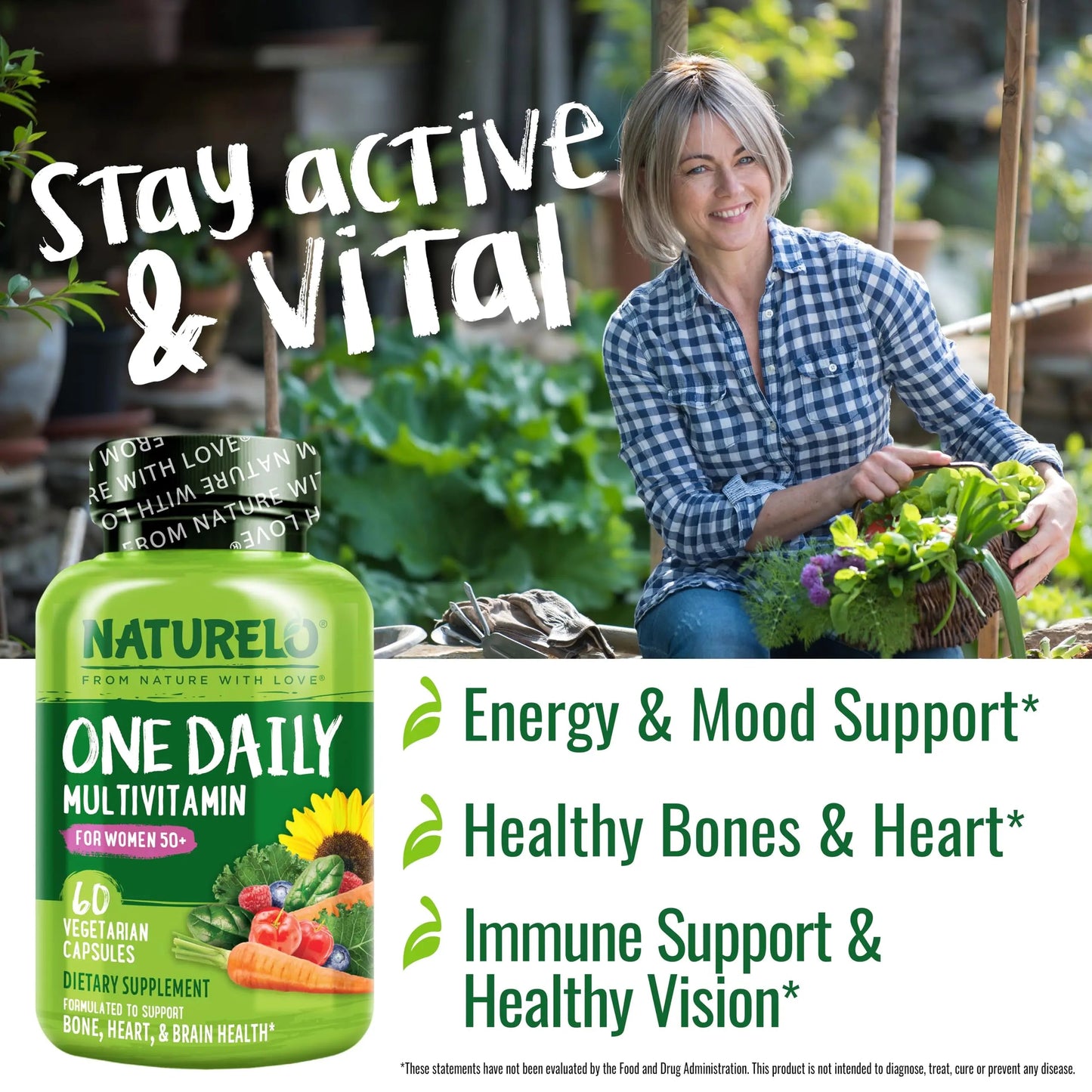 NATURELO One Daily Multivitamin for Men 50+, 60 Capsules and One Daily Multivitamin for Women 50+ (Iron Free), 60 Capsules Bundle - 2 Month Supply NATURELO