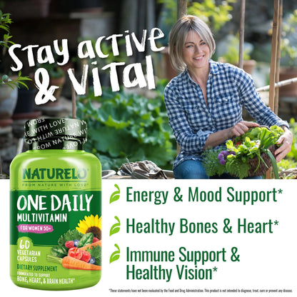NATURELO One Daily Multivitamin for Men 50+, 60 Capsules and One Daily Multivitamin for Women 50+ (Iron Free), 60 Capsules Bundle - 2 Month Supply NATURELO