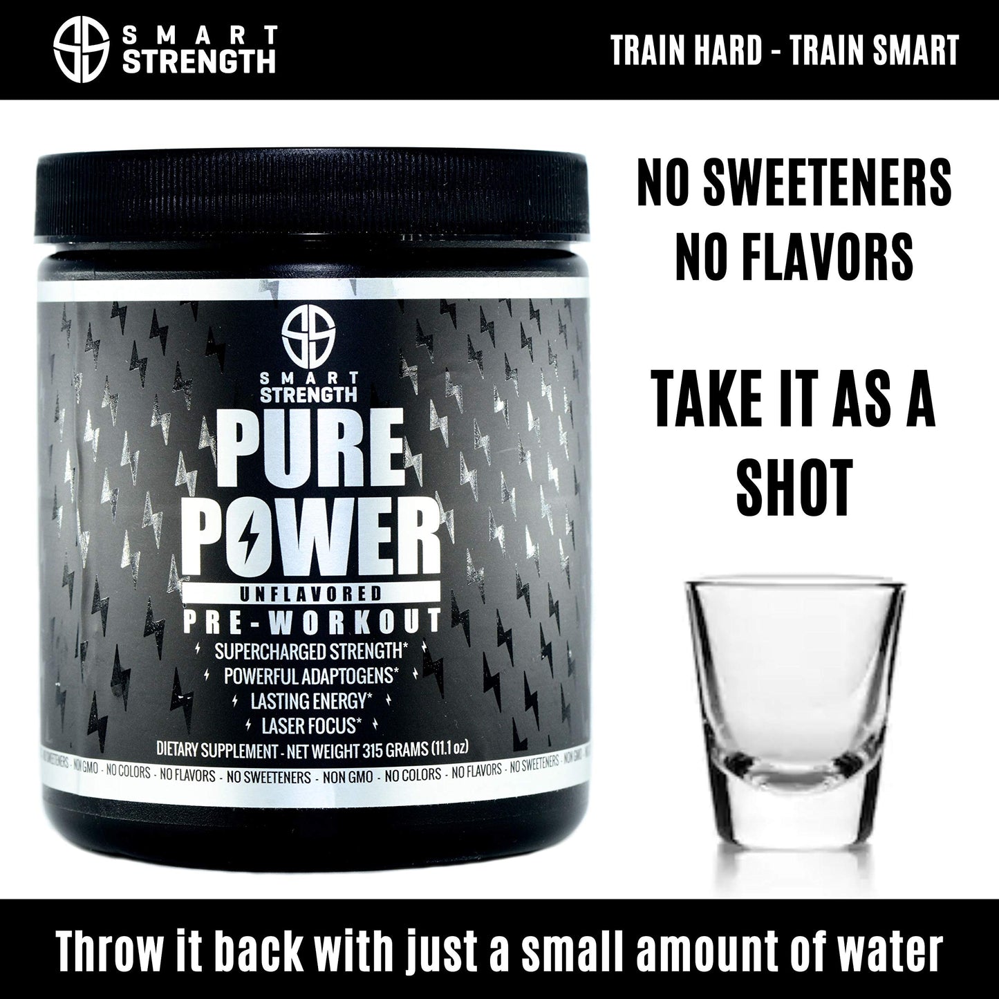 Pre Workout, Best All Natural PreWorkout Supplement. Pure Power, Healthy Pump, Clean, Keto Vegan, Paleo, No Sugar Pre Work Out Powder for Men & Women, Strength & Energy - 315g Unflavored