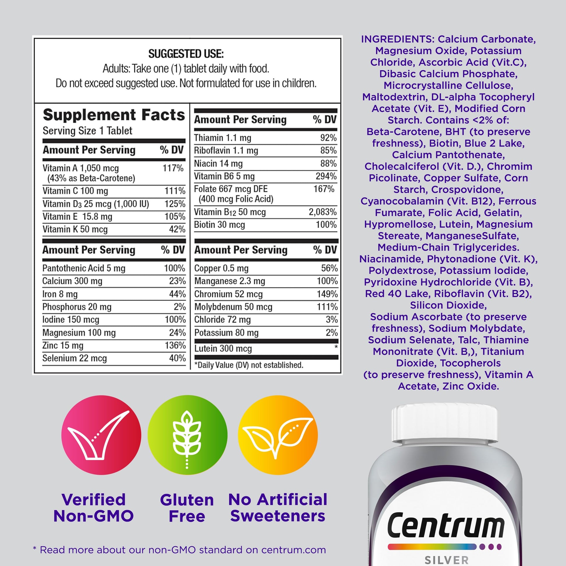 Centrum Silver Women's Multivitamin for Women 50 Plus, Multivitamin/Multimineral Supplement with Vitamin D3, B Vitamins, Non-GMO Ingredients CentrumBuy Supplements Australia