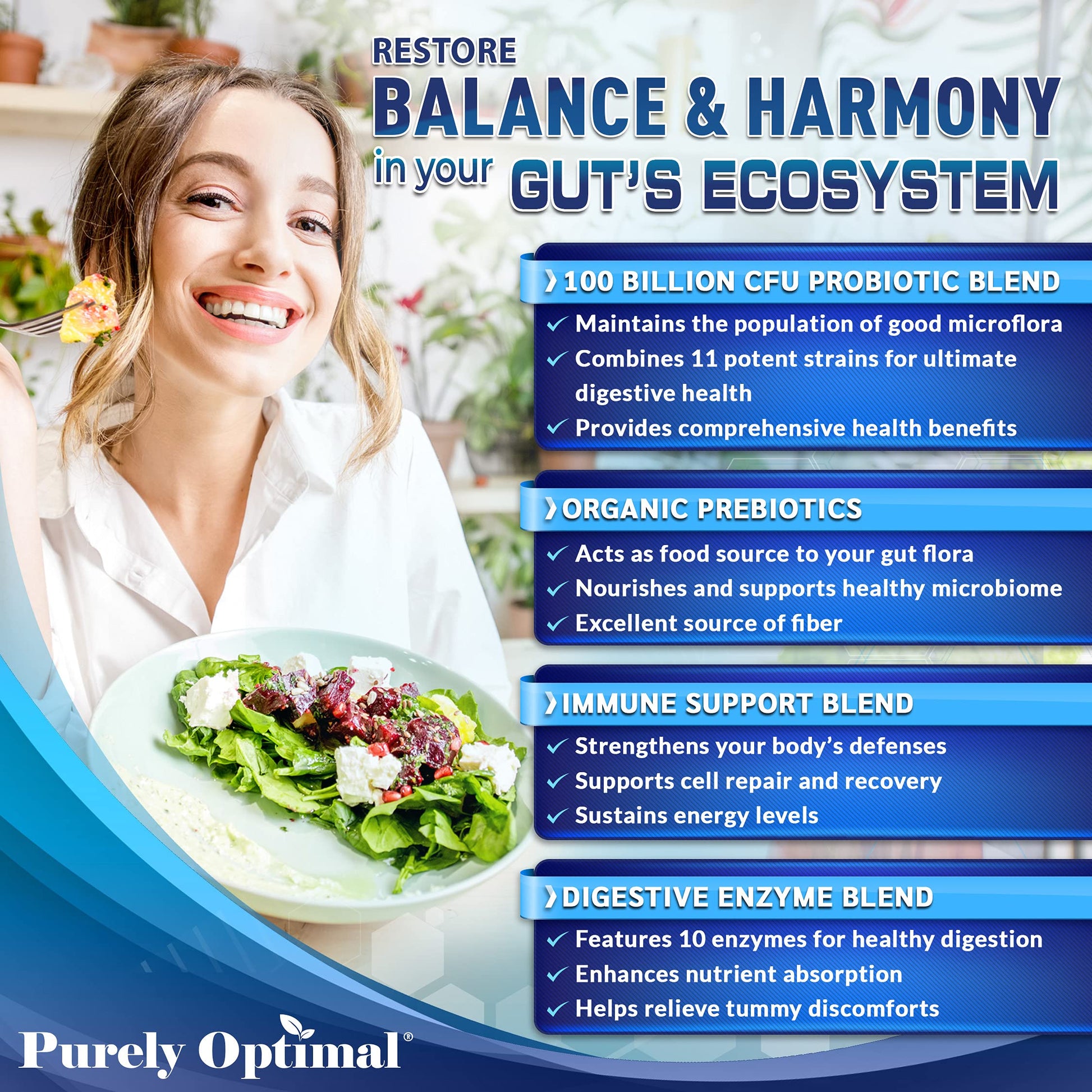 Purely Optimal Premium Probiotics 100 Billion CFU w/Digestive Enzymes Purely OptimalBuy Supplements Australia