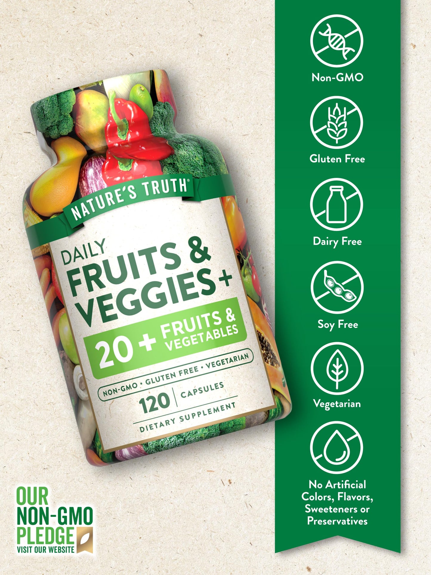 Nature's Truth Fruit and Veggies Supplement | 120 Vegetarian Capsules | 20+ Fruits & Vegetables | Vegetarian, Non-GMO, and Gluten Free Supplement Nature's TruthBuy Supplements Australia