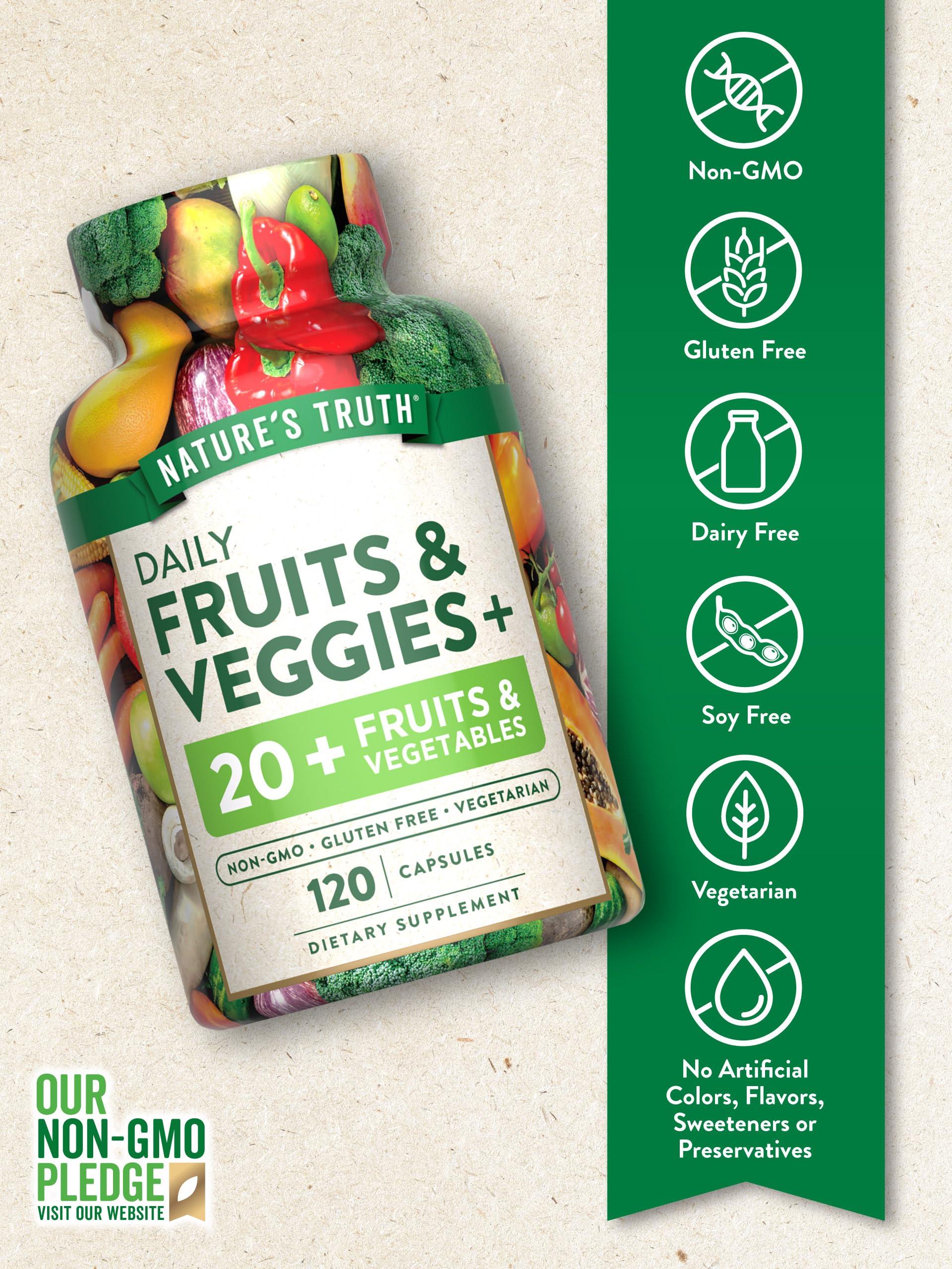 Nature's Truth Fruit and Veggies Supplement | 120 Vegetarian Capsules | 20+ Fruits & Vegetables | Vegetarian, Non-GMO, and Gluten Free Supplement Nature's TruthBuy Supplements Australia