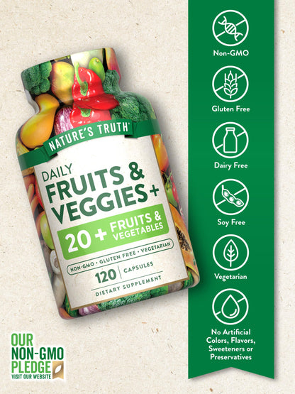 Nature's Truth Fruit and Veggies Supplement | 120 Vegetarian Capsules | 20+ Fruits & Vegetables | Vegetarian, Non-GMO, and Gluten Free Supplement Nature's TruthBuy Supplements Australia