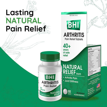 BHI Arthritis Pain Relief Daily Joint Health Support Arnica + 13 Natural Actives Homeopathic Plant & Mineral Blend Helps Relieve Minor Pain & Stiffness in Joints for Women & Men - 100 Tablets MediNaturaBuy Supplements Australia