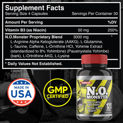 Colossal Labs Nitric Oxide Booster with L-Arginine, Extreme Pumps to Build Strength and Muscle, Pre-Workout, 120 Capsules per Bottle
