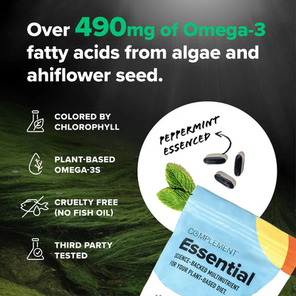 Complement Essential Vegan Multivitamin for Men & Women (30 Servings, 90 Capsules) with Omega-3 DHA & EPA, B12, Vitamin D3 & K2, Zinc, Selenium ComplementBuy Supplements Australia