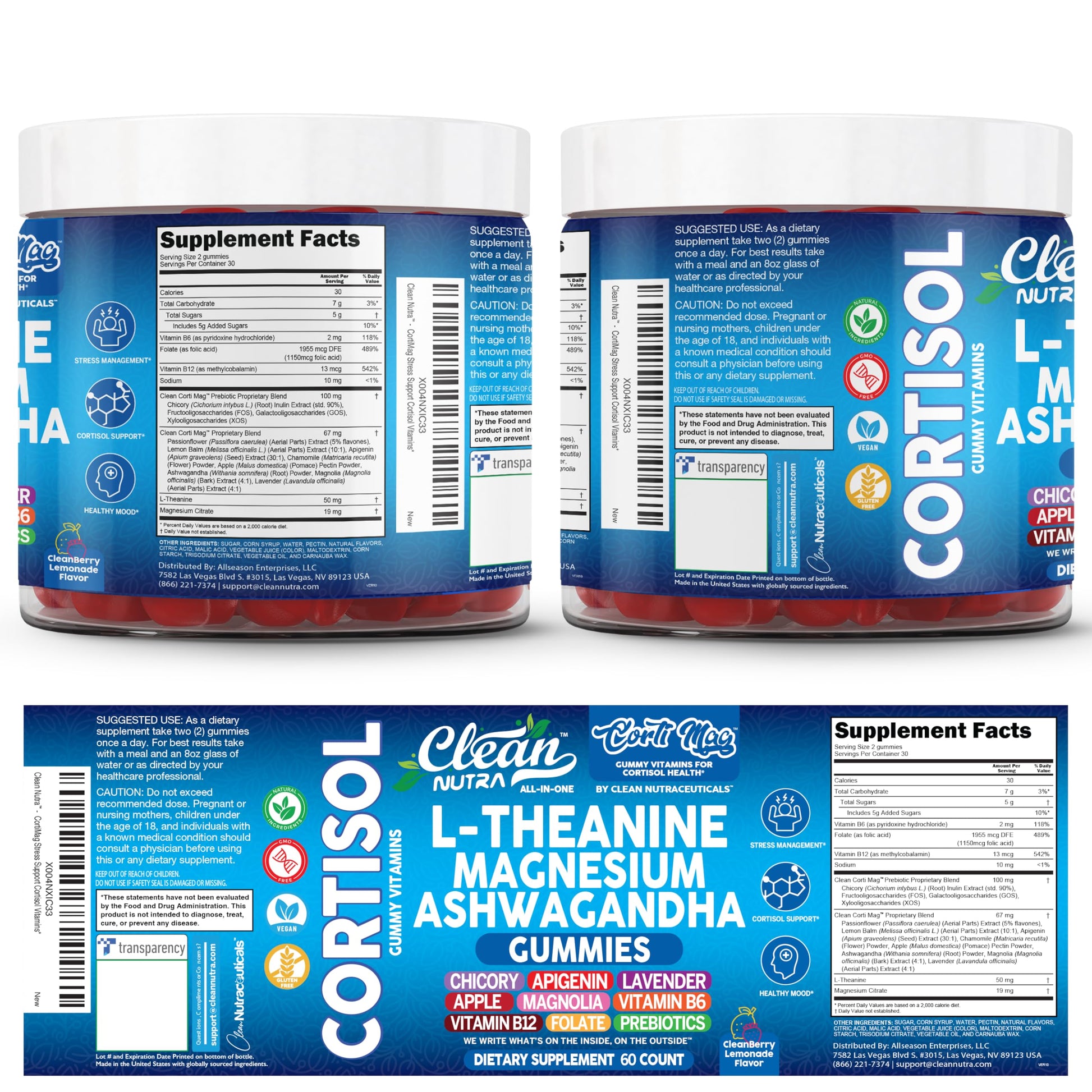 Clean Nutra Cortisol Supplement Gummies L-Theanine Magnesium Ashwagandha Apigenin Vitamin B6 Sleep and Calm Support Lavender Chicory Prebiotic Advanced Gummy Formula Clean NutraceuticalsBuy Supplements Australia