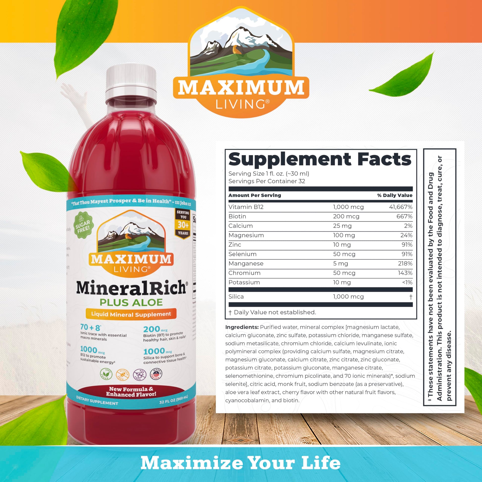Maximum Living MineralRich Minerals Supplement with Aloe - Liquid Blend of Vitamins and Trace Minerals - 32 oz Maximum LivingBuy Supplements Australia